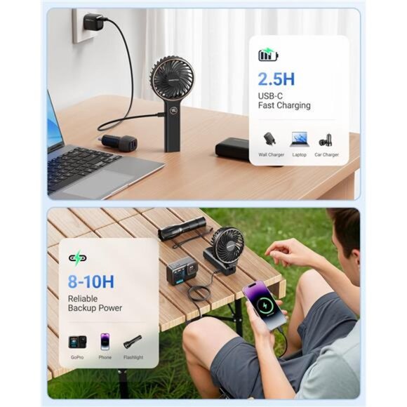Handheld Mini Fan Portable Rechargeable Foldable Travel Fan USB Personal Cooling - Picture 6 of 7